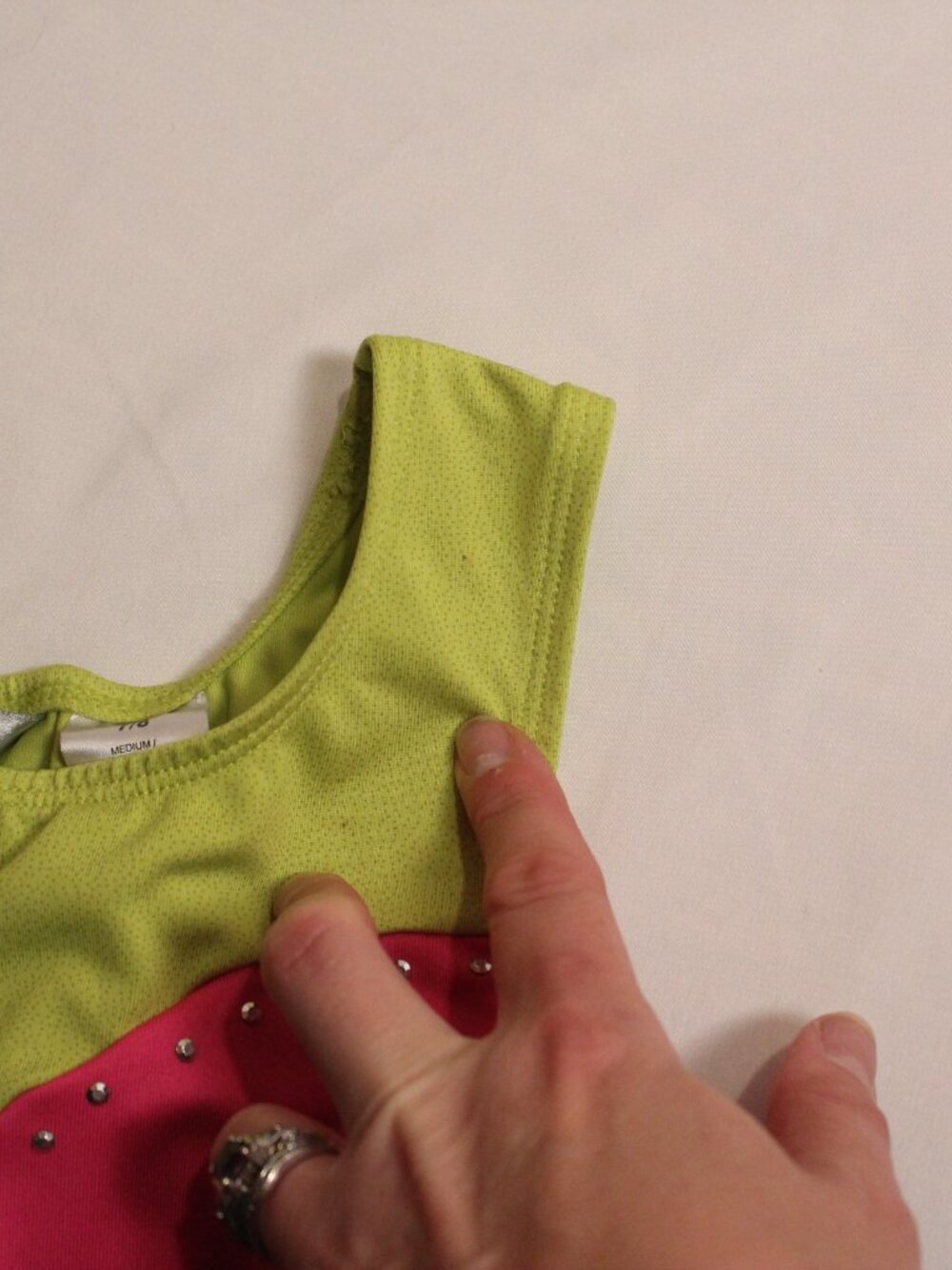 Danskin Neon Lime Pink & Navy Girls Colorblock Rhinestone Tank Bodysuit - Picture 4 of 7